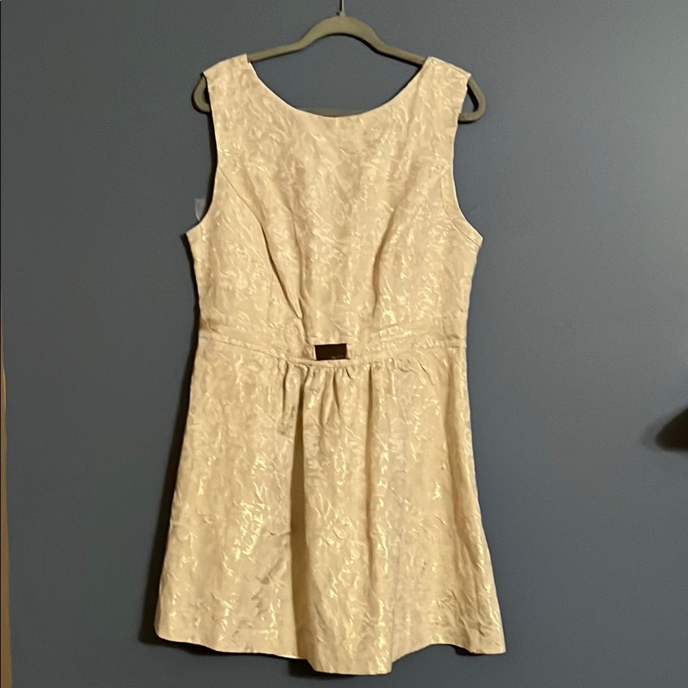 Jennifer Lopez Gold & Ivory Jacquard A-Line Mini Dress